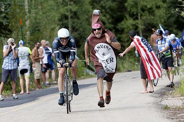 Jens Voigt chased by a man in a beer suit... as you do