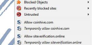 A screenshot of NoScript blocking the Coinhive script in Firefox. Credit: Paul Wagenseil/Tom's Guide