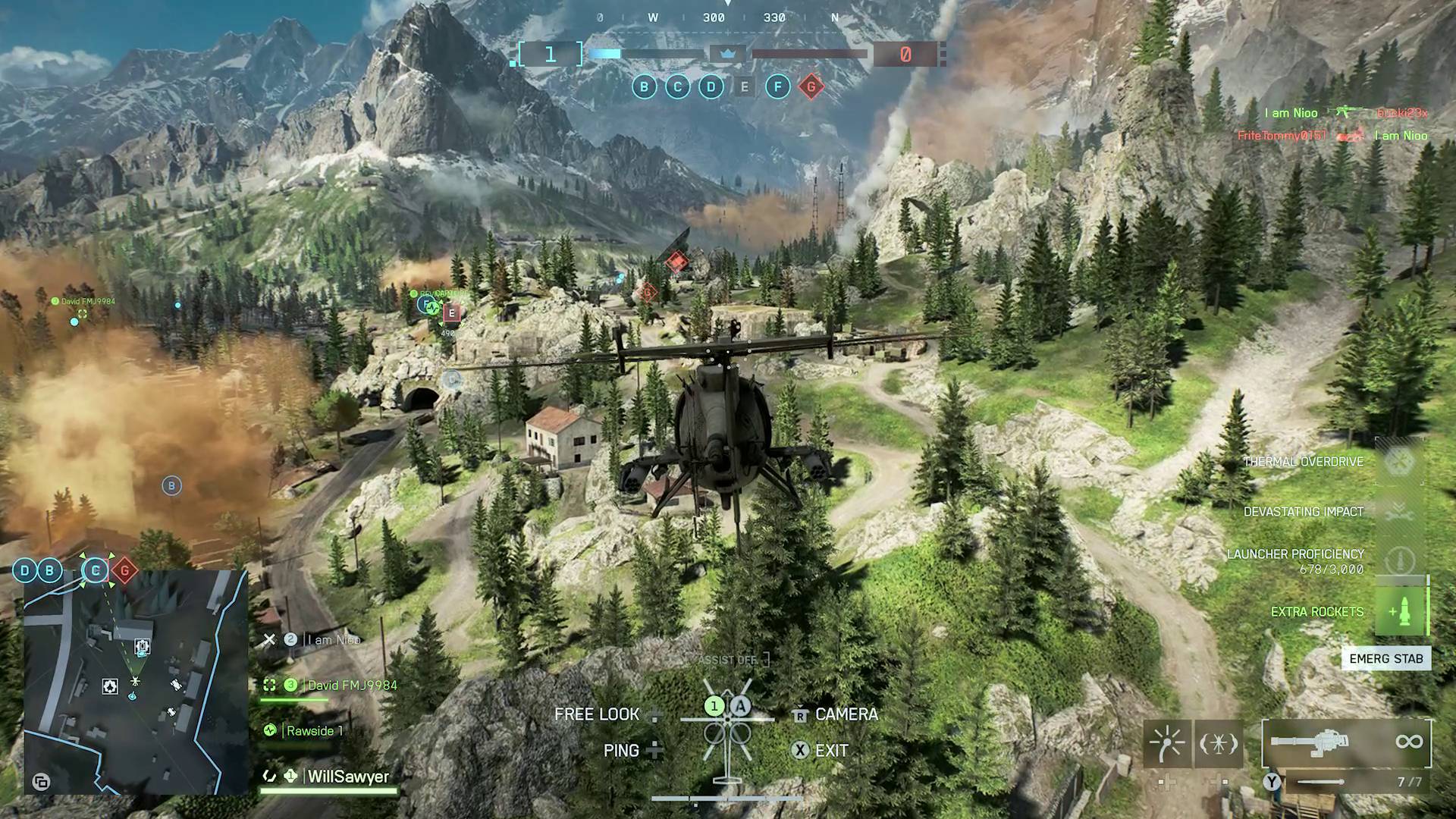 Battlefield 6 Season 2 third-person pilot view of little bird helicopter and Contaminated map