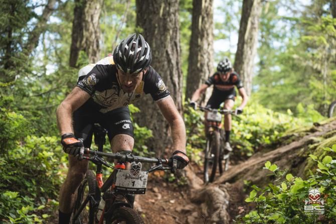 GC leader Kris Sneddon is followed by his teammate on the trail Bucket of Blood
