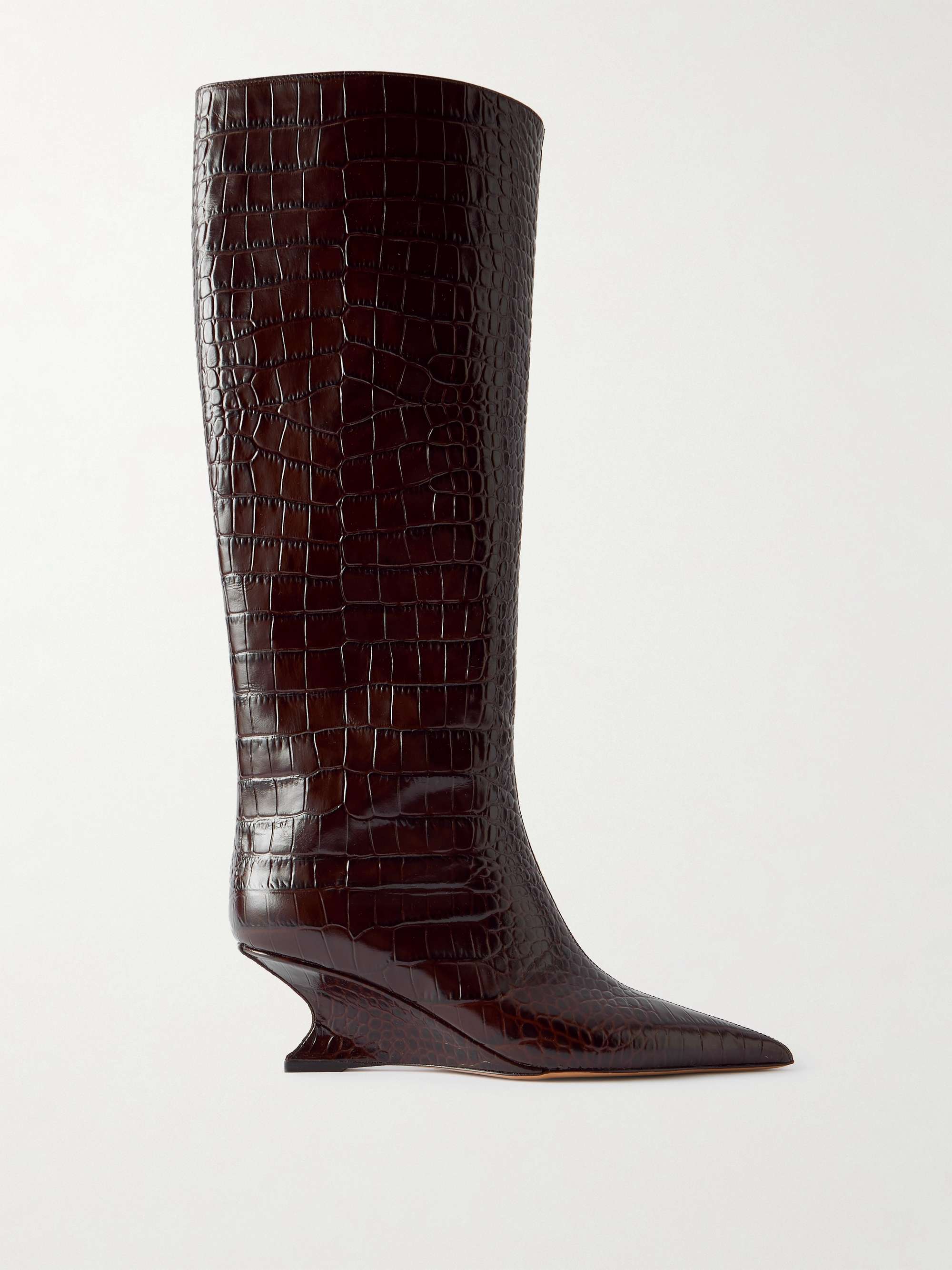 Nina Croc-Effect Leather Knee Boots