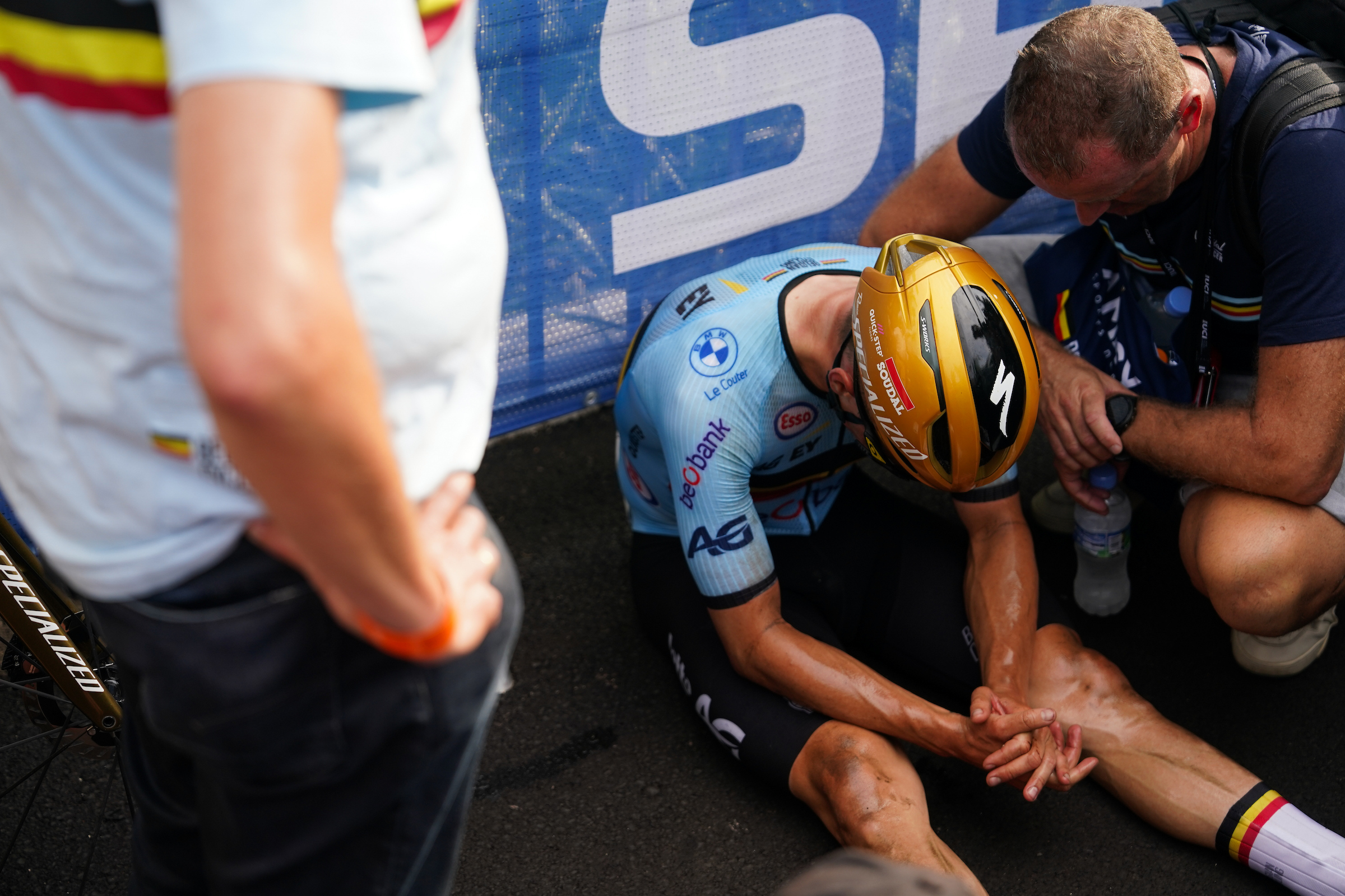 Picture by Zac Williams/SWpix.com - 28/09/2025 - Cycling - 2025 UCI Road World Championships - Kigali Convention Centre, Kigali, Rwanda - Men Elite Road Race - Remco Evenepoel (Belgium) after finishing second