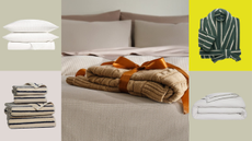 multiple brooklinen bedding products on a multi=drop brand background