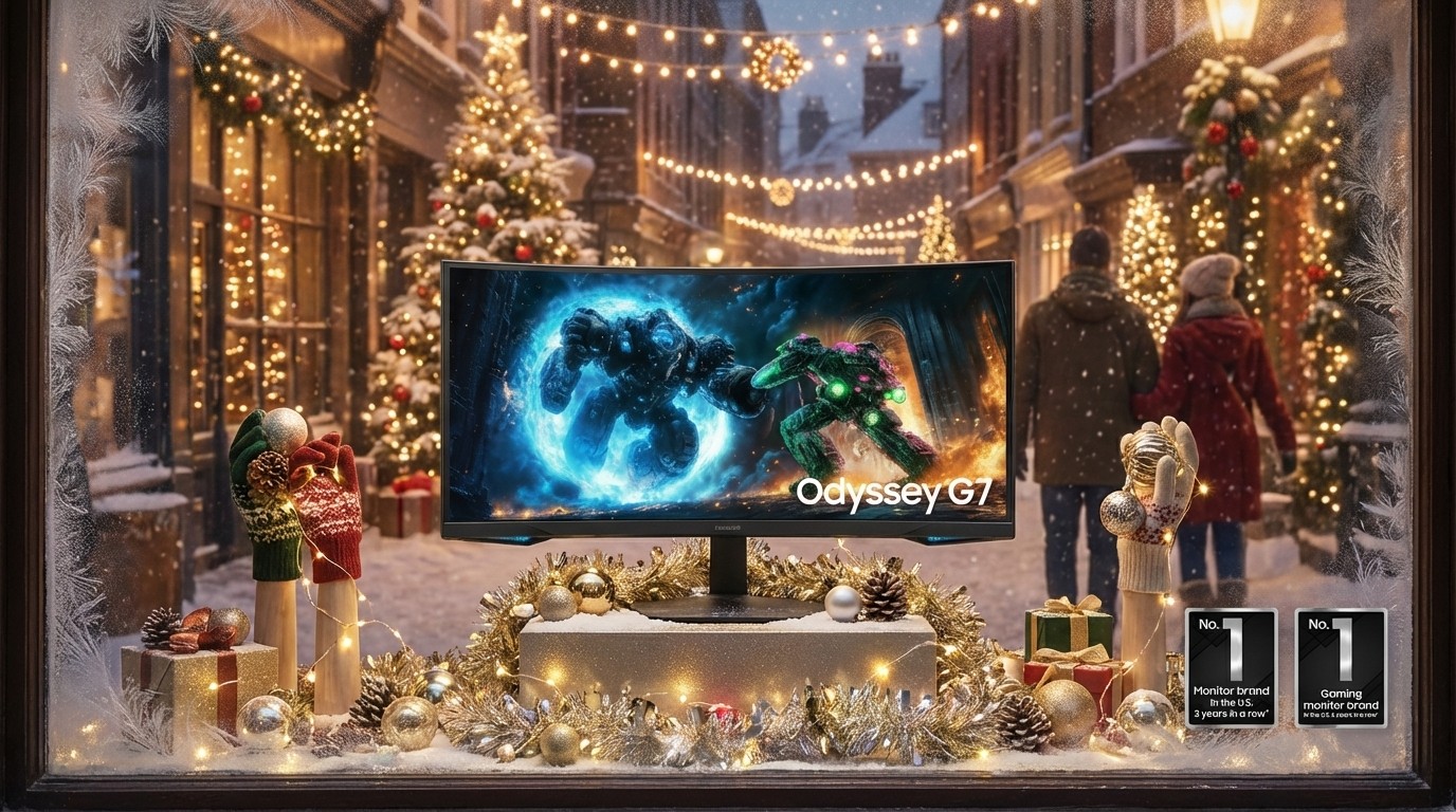 Product shots of Odyssey G7 gaming monitor from Samsung