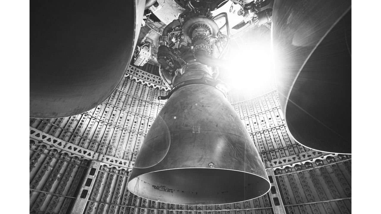 SpaceX&rsquo;s founder and chief executive Elon Musk shared black-and-white images on Sept. 26, 2019, showing off the three Raptor engines on the Starship prototype.