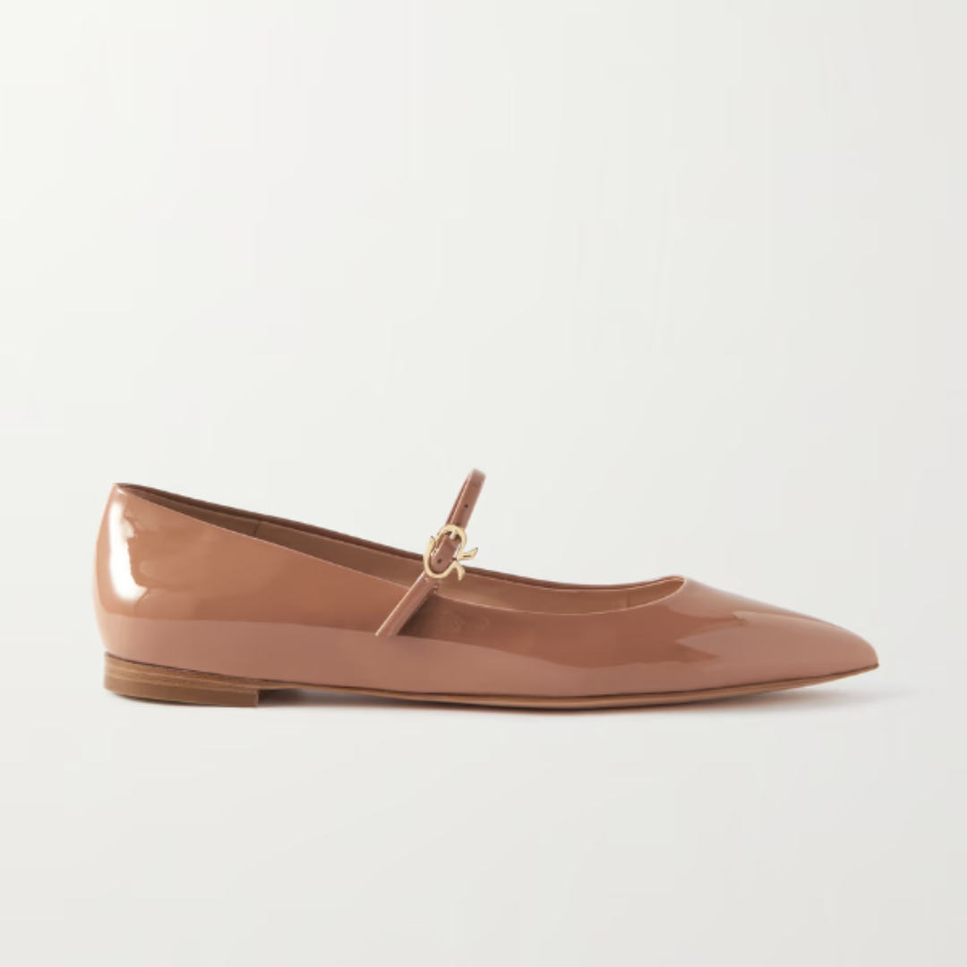 beige patent mary jane flats