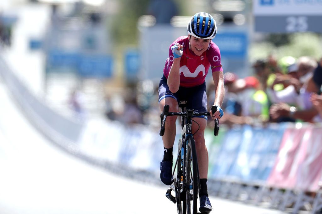 PEREIRO DE AGUIAR SPAIN SEPTEMBER 04 Annemiek Van Vleuten of Netherlands and Movistar Team celebrates winning during the 7th Ceratizit Challenge By La Vuelta 2021 Stage 3 a 1079km stage from Estacin de Montaa de Manzaneda to Pereiro de Aguiar ChallengeVuelta CERATIZITChallenge21 on September 04 2021 in Pereiro de Aguiar Spain Photo by Gonzalo Arroyo MorenoGetty Images