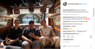 Instagram image of Tom Holland, Zendaya and Jacob Batalon in Venice on a boat