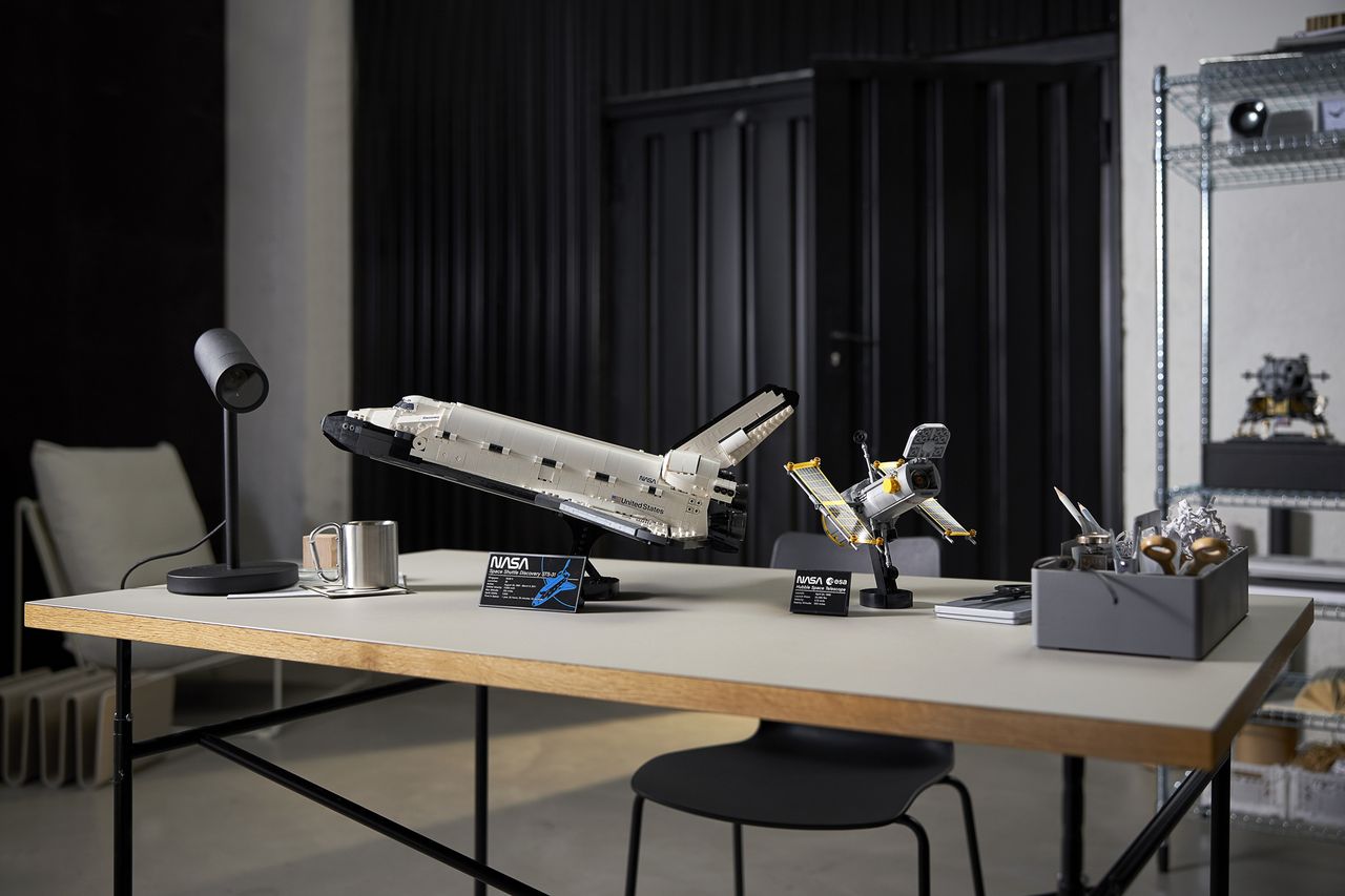 Lego's new NASA Space Shuttle Discovery set comes with the Hubble Space Telescope and will launch in Lego stories April 1, 2021.