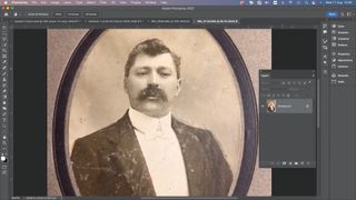 Screenshot of Photoshop being used for old photo restoration