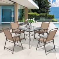 Pellebant 5-Piece Brown Patio Dining Set Steel Square Table with 4 Brown Stationary Chairs