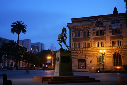 The USC campus at night. 