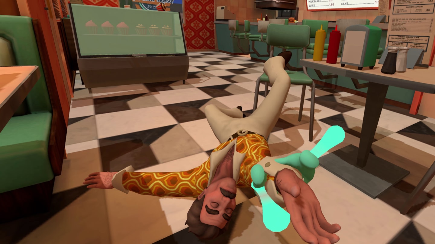 An official screenshot of Hide the Corpse for Meta Quest. Pulling Gus along on the ground