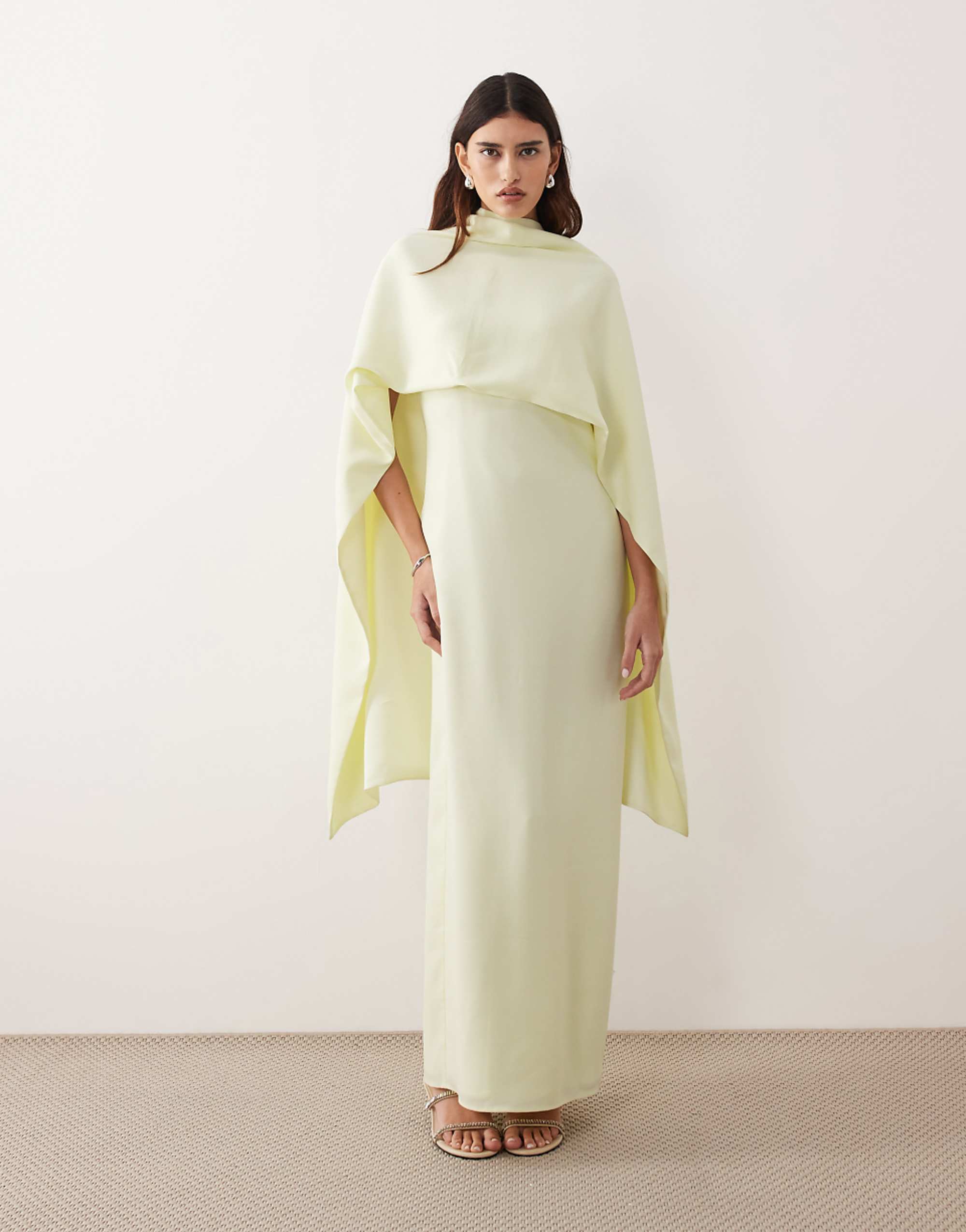 Arrange Cape Overlay Column Maxi Dress in Light Lemon