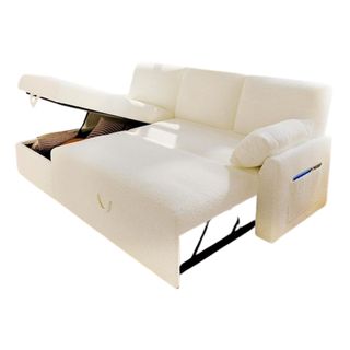 White boucle sleeper sofa