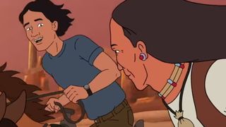 Joseph Gribble and John Redcorn riding horses together