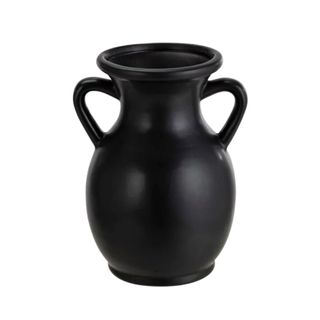 A black vase with two handles