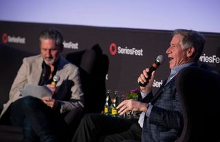 Jon Feltheimer and Mike Fries speak at SeriesFest in Denver in May 2022