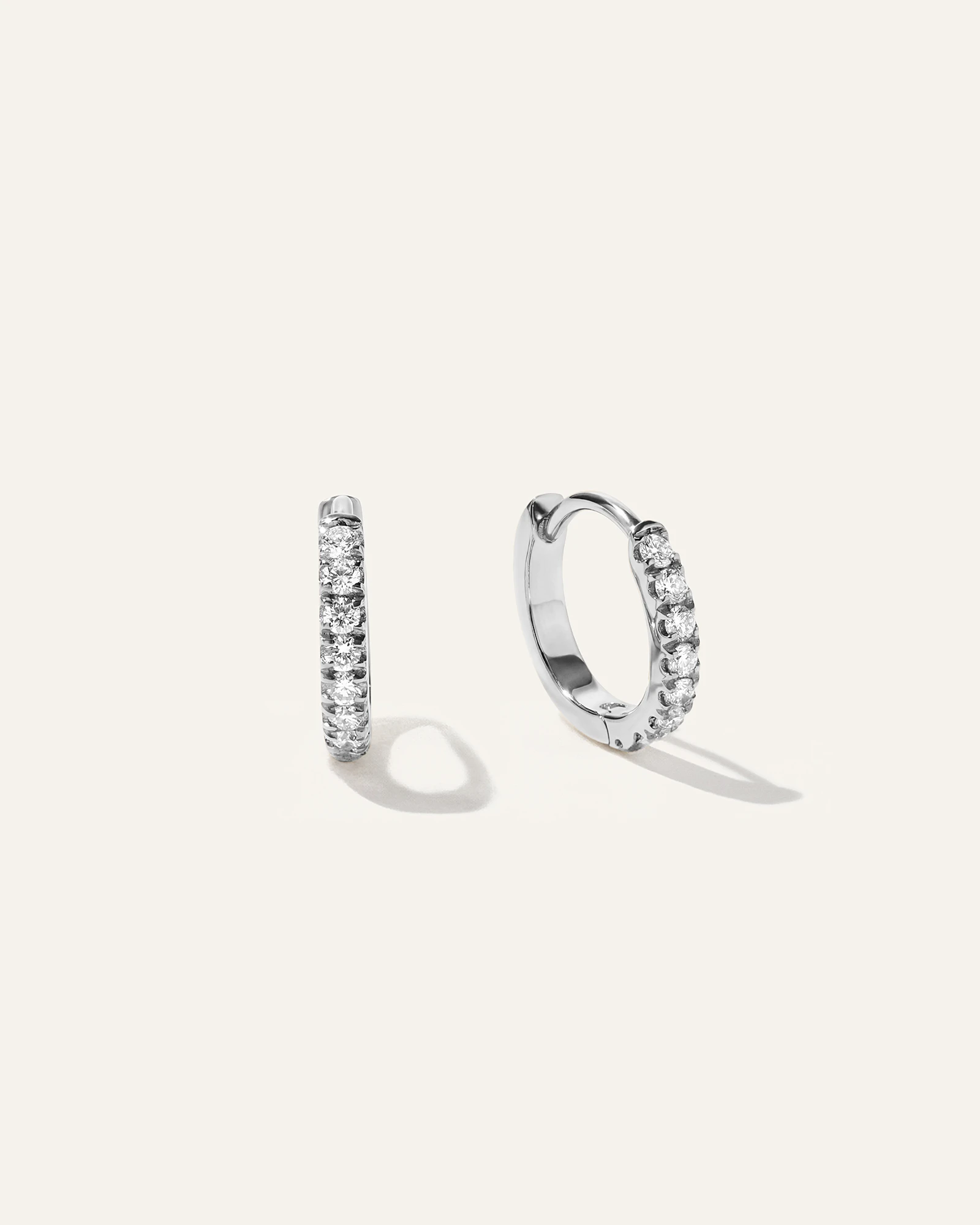 14k Gold Pave Diamond Mini Huggie in White Gold