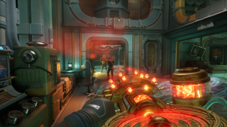 A neon-soaked gun in Outer Worlds 2