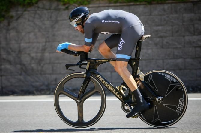 Bradley Wiggins (Sky) on the way out to the turn-around