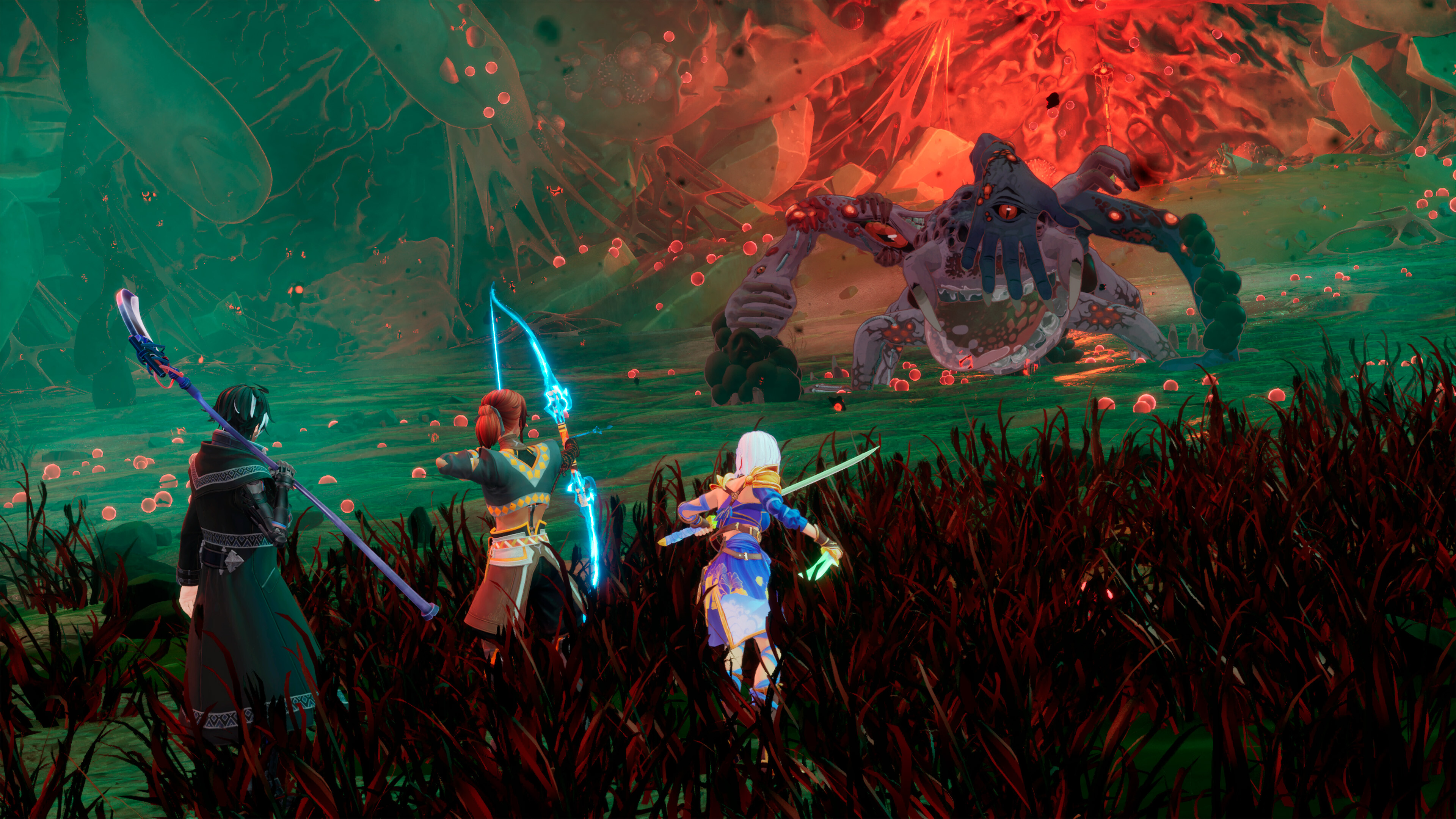 Promotional screenshot of heroes facing a monster in Edge of Memories