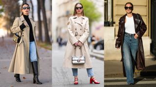 street style influencers showing how to style a trench coat with jeans