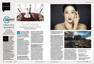 Image showing the first two pages of the interview special, with photographer Scott Kelby, in issue 292 (April 2025) of Digital Camera magazine