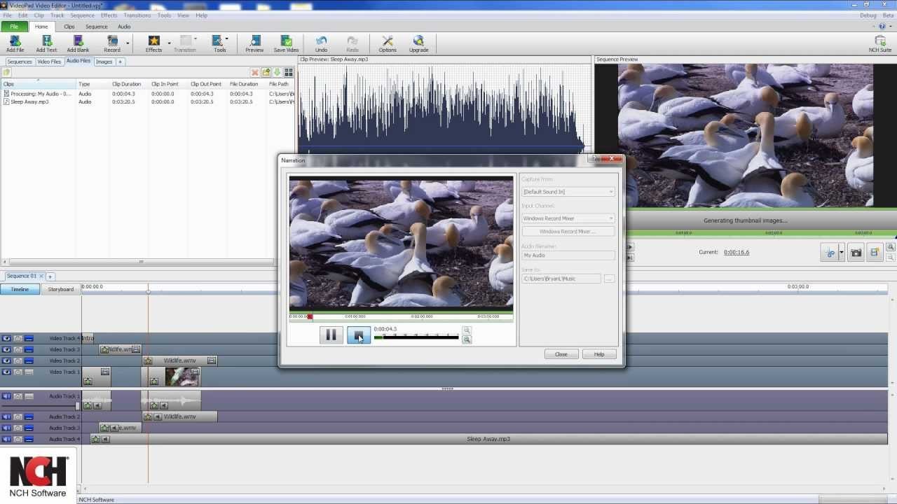 Interface of VideoPad, one of the best video editing software tools