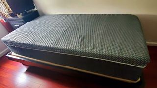The Tuft & Needle Mint Hybrid mattress on a bed, just after it has decompressed