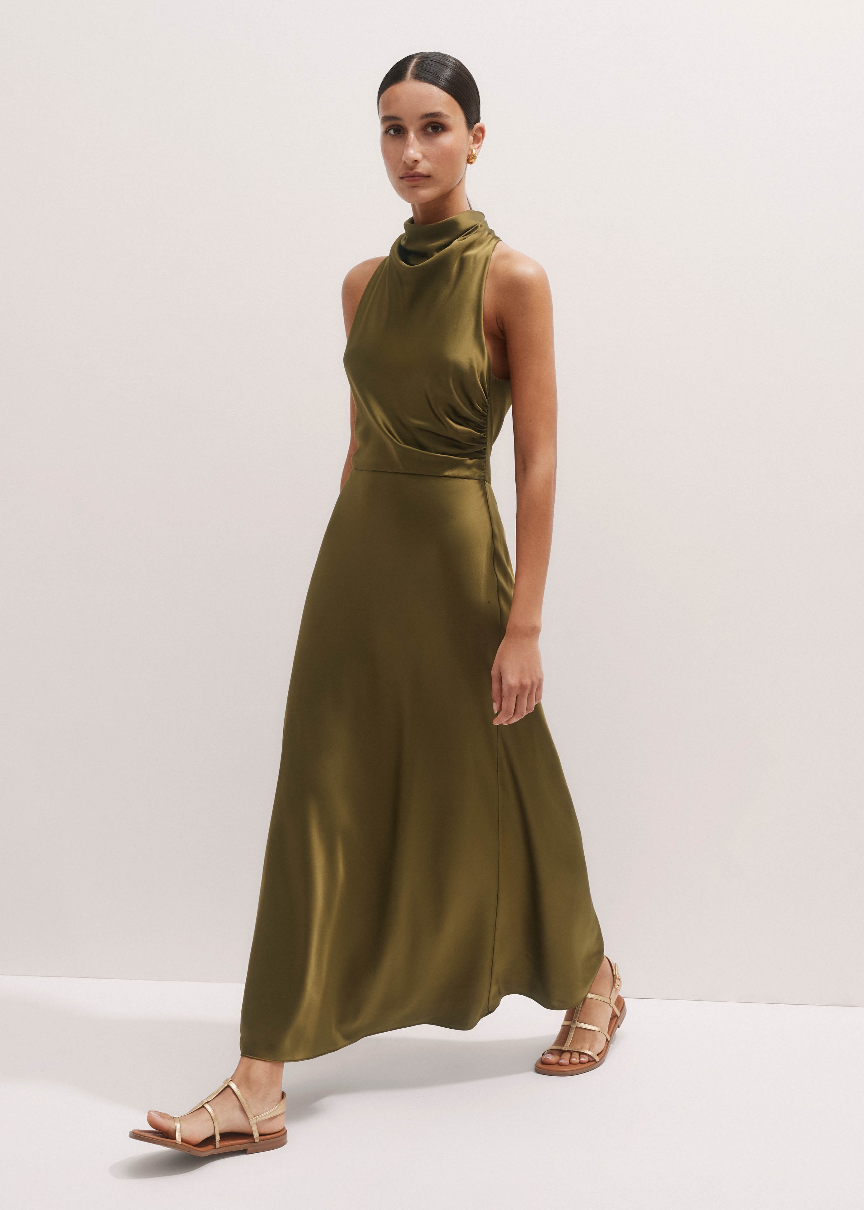 Silk Draped Halterneck Maxi Dress