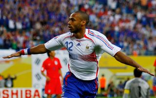 Thierry Henry celebrates after scoring for France against South Korea at the 2006 World Cup.