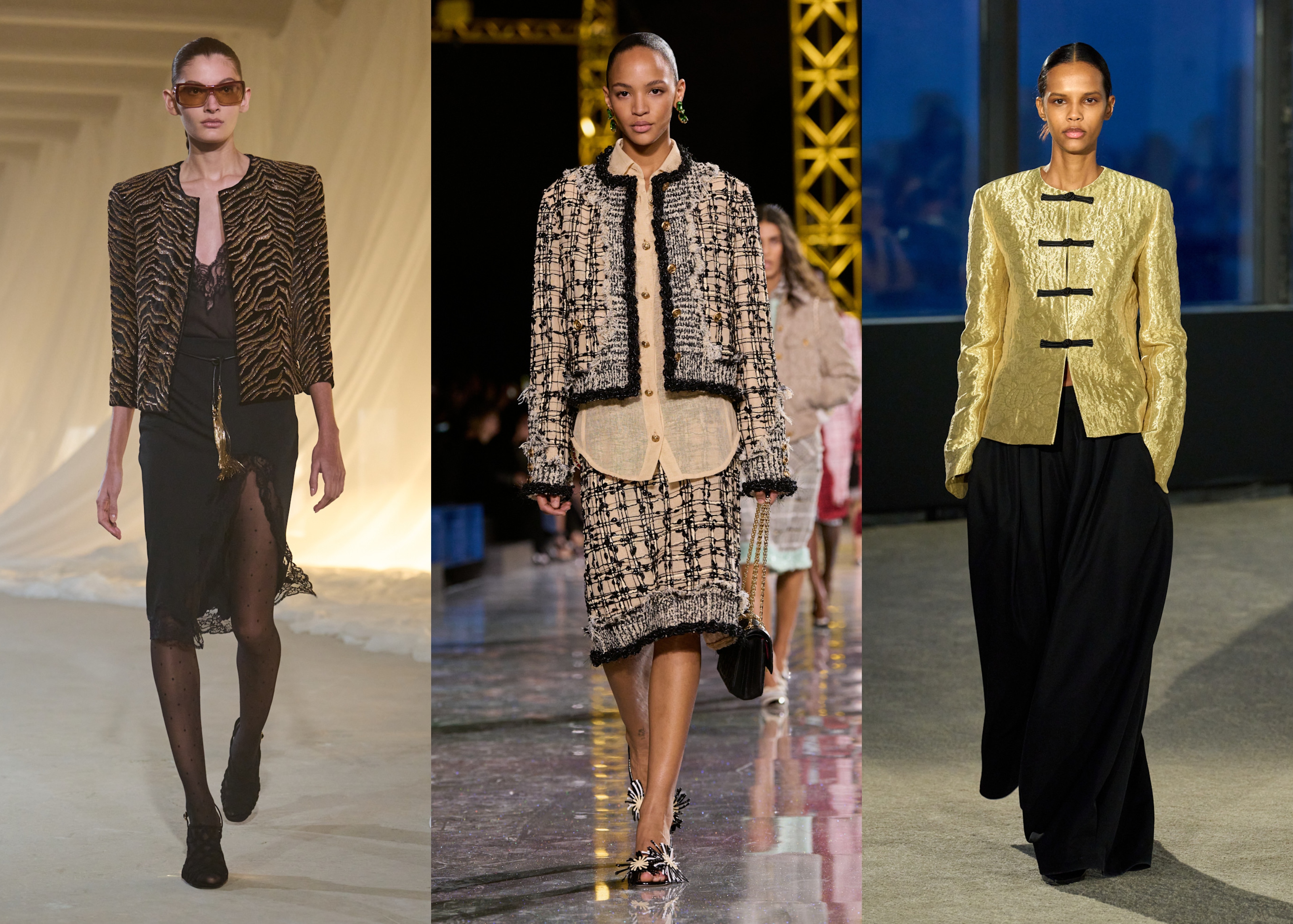 collarless jackets on the fall 2026 runways of balmain, chanel, and kallmeyer