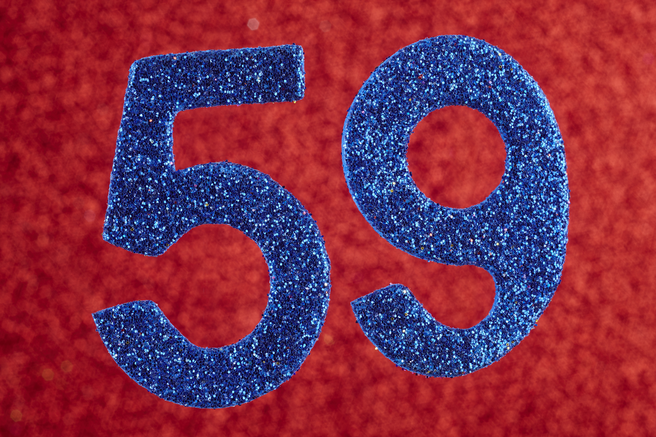 Number fifty-nine blue color over a red background. Anniversary. Horizontal