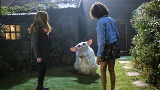 Catherine Tate, the Meep and Yasmin Finney in Doctor Who: Star Beast