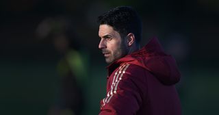 Arsenal manager Mikel Arteta during a training session at London Colney on November 23, 2023 in St Albans, England. 