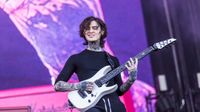 Tim Henson of Polyphia plays his signature Ibanez onstage at Rock AM Ring 2024.
