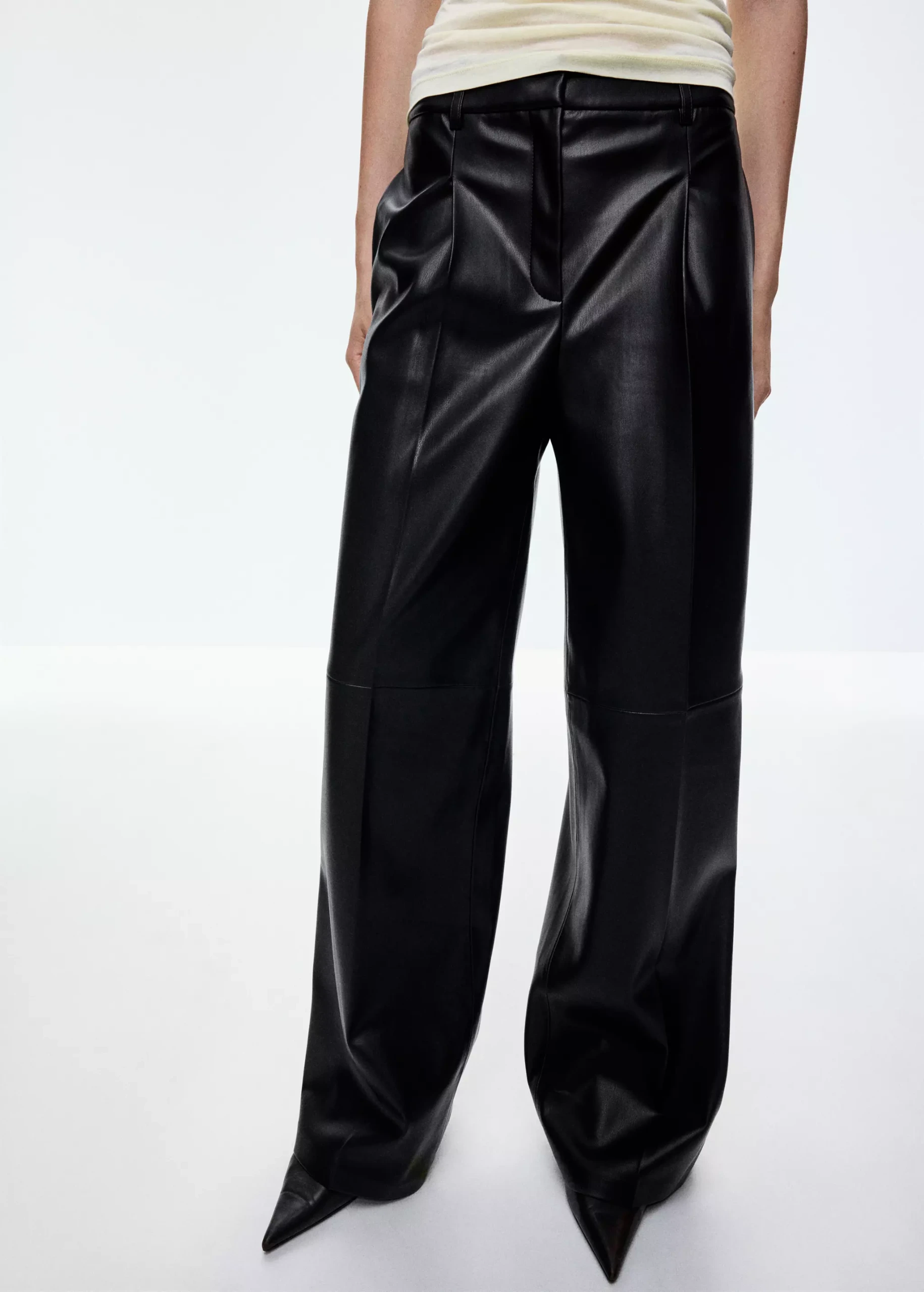 Wide Leg Faux-Leather Trousers - Women | Mango Usa