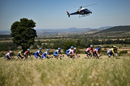A helicopter over the peloton at the Tour de France