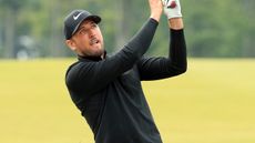 Harry Kane takes a shot in the pro-am for the 2019 Scottish Open