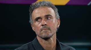 Spain coach Luis Enrique looks on prior to the FIFA World Cup 2022 last 16 match between Morocco and Spain at the Education City Stadium on December 6, 2022 in Al Rayyan, Qatar.