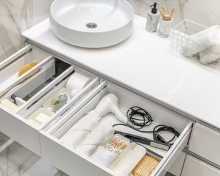 bathroom drawer with products