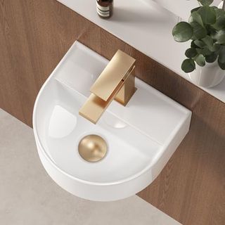 Kes Small Bathroom Sink 30cm×28cm, Mini Cloakroom Wall Hung Basin, Ceramic Toilet Basin Hand Wash Sinks, U-Shaped Wall Mount Vessel Sink, White, Bwsc101