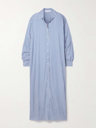 Avery Oversized Striped Twill Maxi Shirt Dress