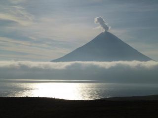 Sound waves reveal eruptions at remote Alaska volcanoes such as the Cleveland volcano, shown here.