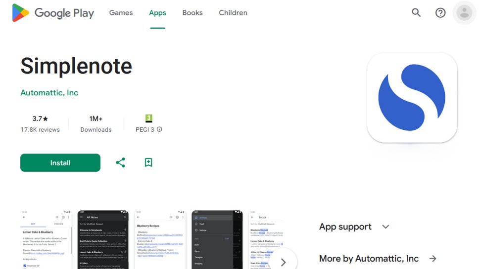 Simplenote website screenshot (August 2025).