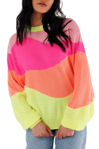 Crush Cashmere Lollypop Mellon Colorblocked Cashmere Sweater 