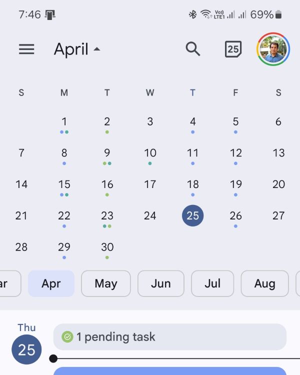 Google Calendar navigation chips