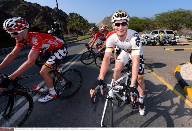 A happy Andre Greipel (Lotto Belisol) after winning for the second time in three days in Oman