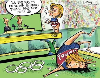 Political cartoon U.S. Hillary Clinton race presidency Donald Trump Rio Olympics
